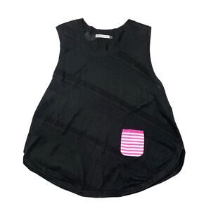 Zaket & Plover Tank Top Silk Cotton Nylon Knit Black Pink Accent Pocket Medium
